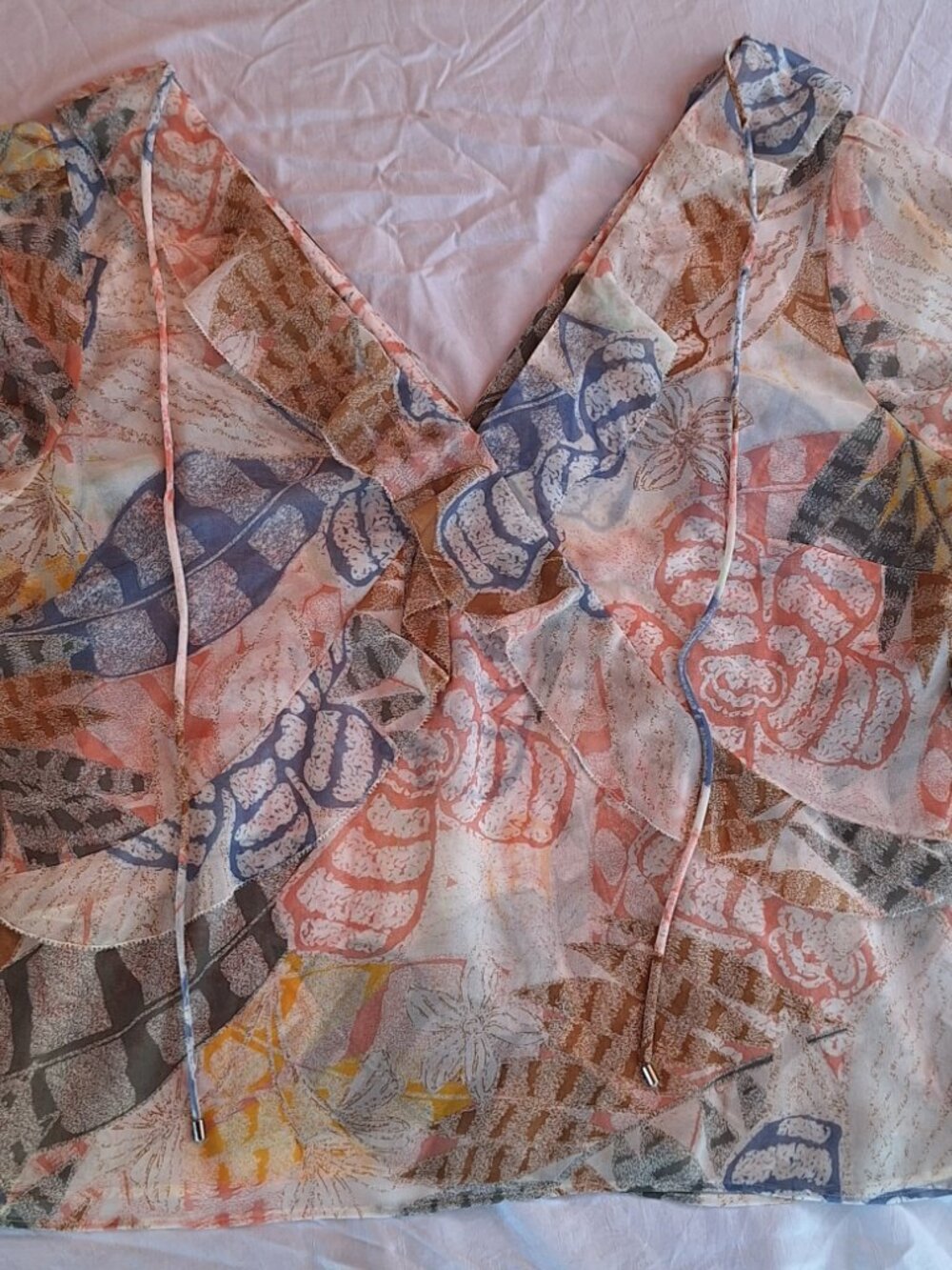 WHBM XL Romantic Feminine Chiffon Blouse Soft Floral V Dainty Romantic Prairie - Picture 9 of 12